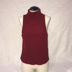 Topshop Red Sleeveless Ribbed High Neck Tank Top